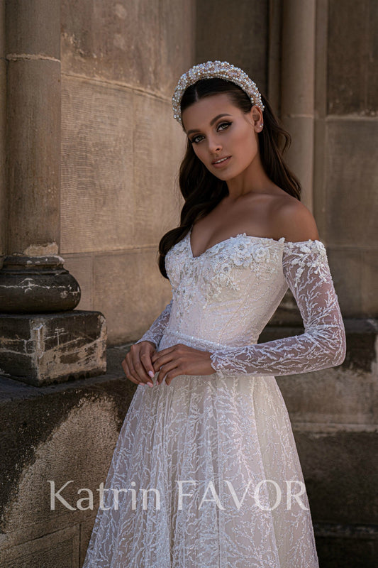 KatrinFAVORboutique-Off the shoulder sparkle wedding dress