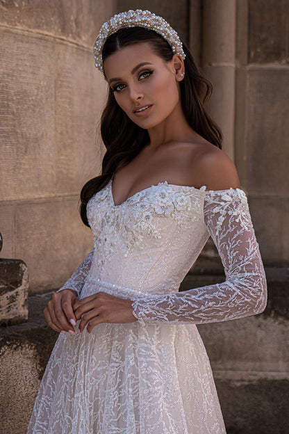 Off the shoulder sparkle wedding dress