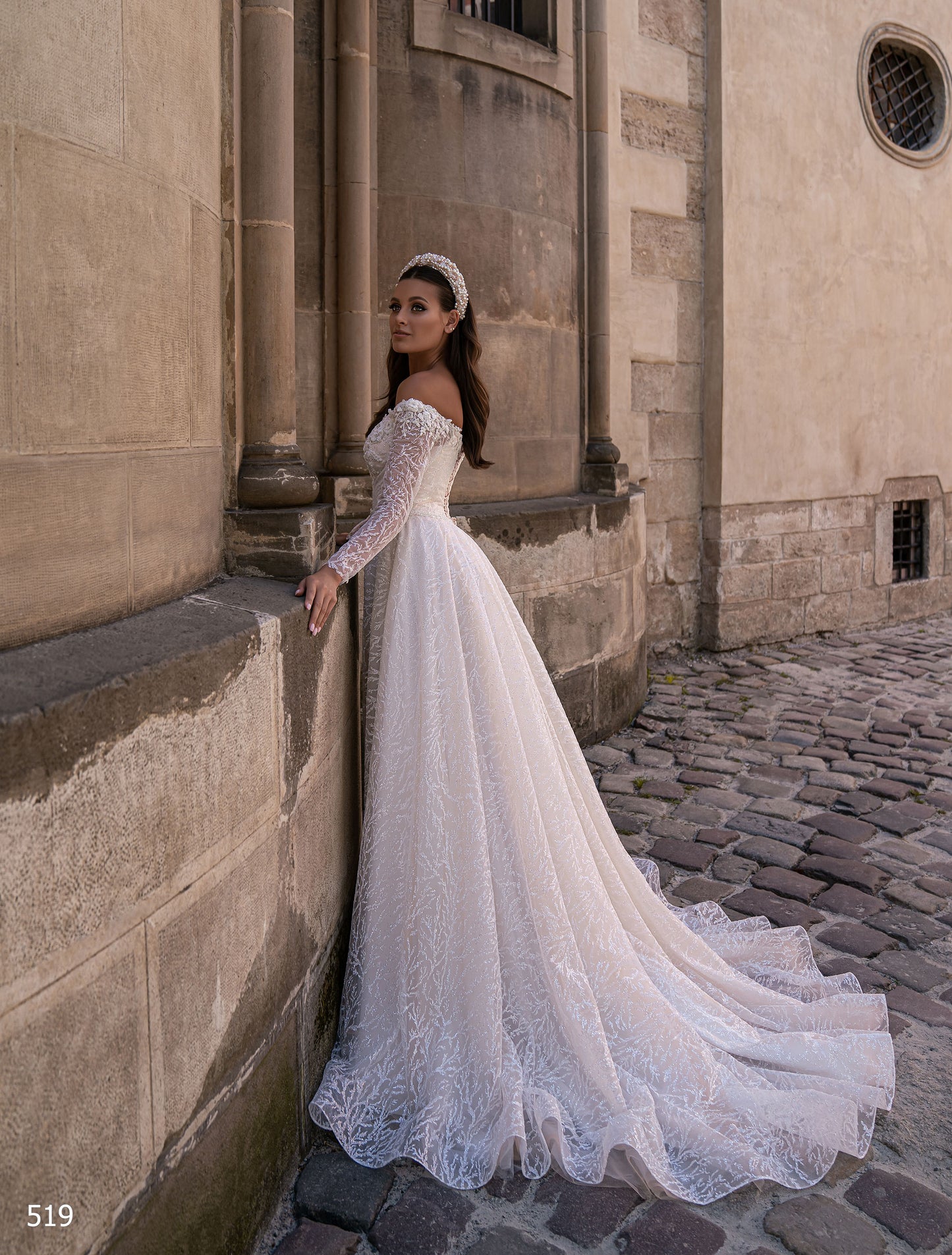 Off the shoulder sparkle wedding dress