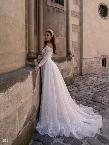 Off the shoulder sparkle wedding dress