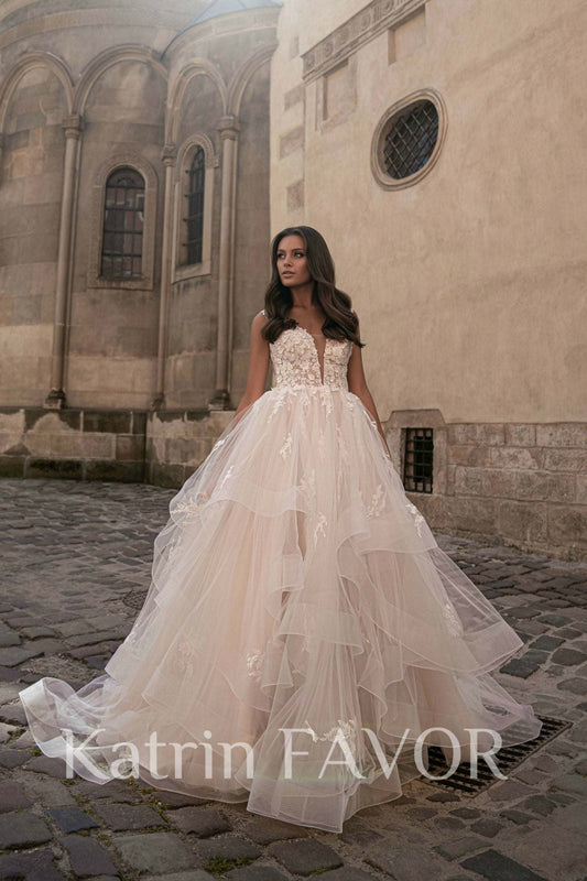 KatrinFAVORboutique-Tiered tulle ball gown wedding dress Modern bridal 