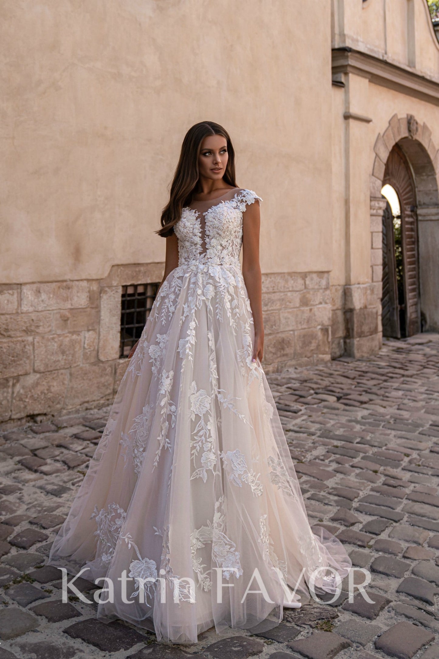 KatrinFAVORboutique-Floral tulle rustic wedding dress
