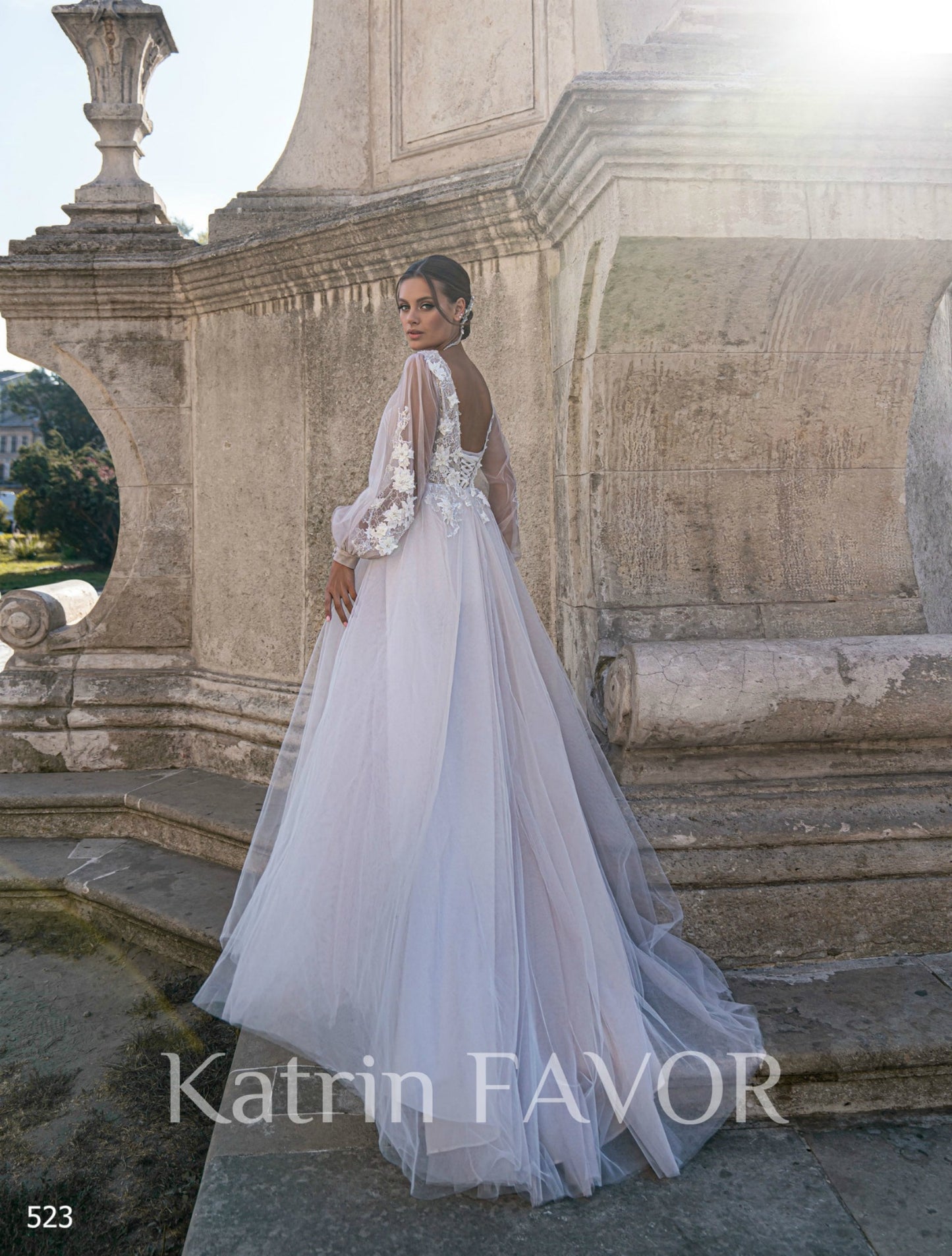 KatrinFAVORboutique-Floral embroidered tulle wedding dress