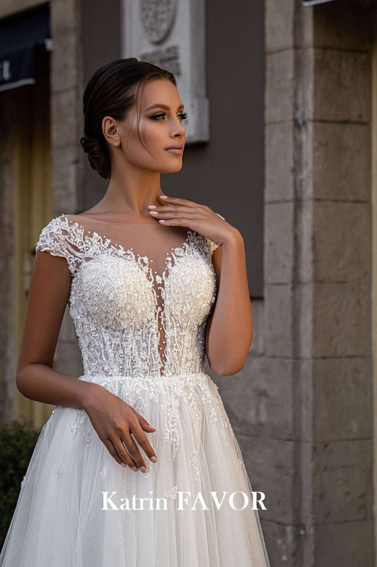 KatrinFAVORboutique-Cap sleeve wedding dress Modern gowns for wedding