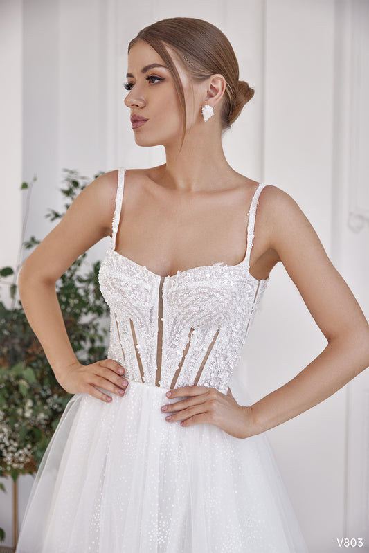 Spaghetti straps wedding dress | Tropical wedding gown | KatrinFAVOR