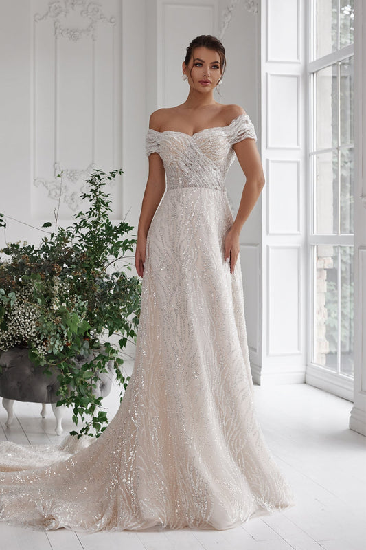 Cold shoulder wedding dress | All sequin wedding dress | KatrinFAVOR