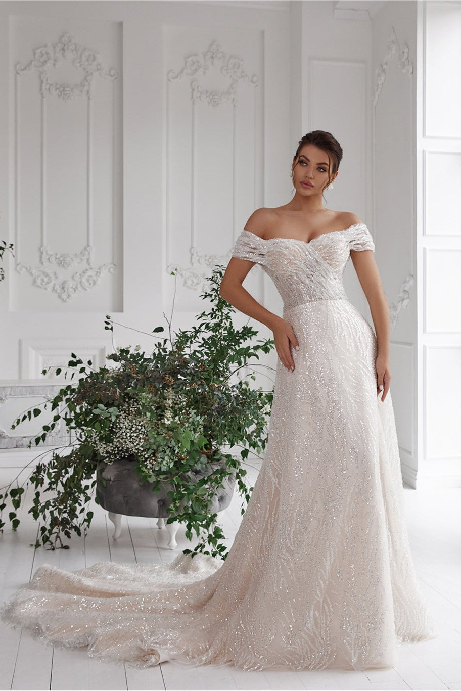 Cold shoulder wedding dress | All sequin wedding dress | KatrinFAVOR