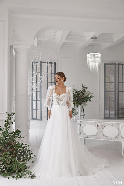 Puff sleeve wedding gown | Two piece bridal wear | KatrinFAVOR