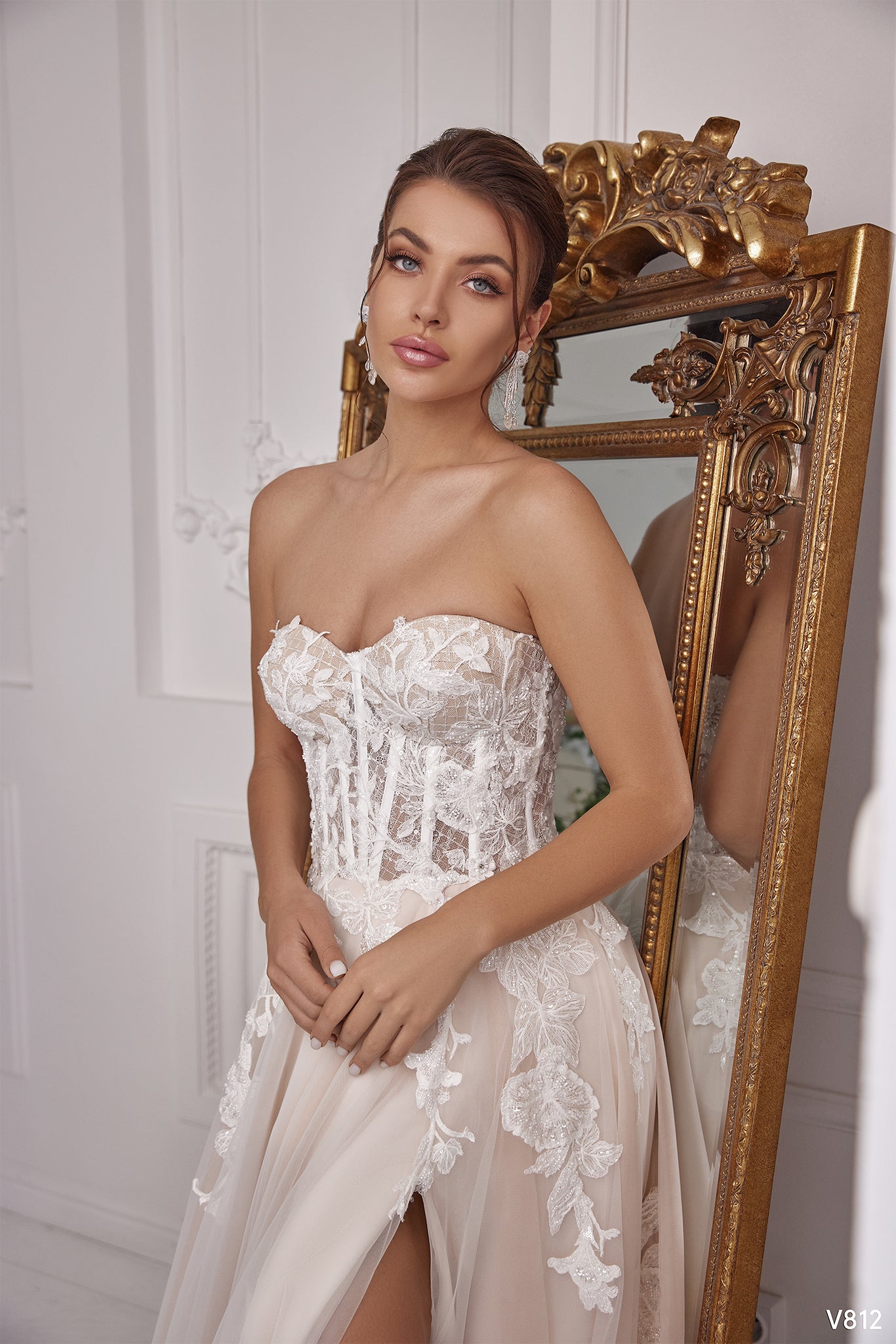 Two piece puff sleeve blush tulle wedding dress