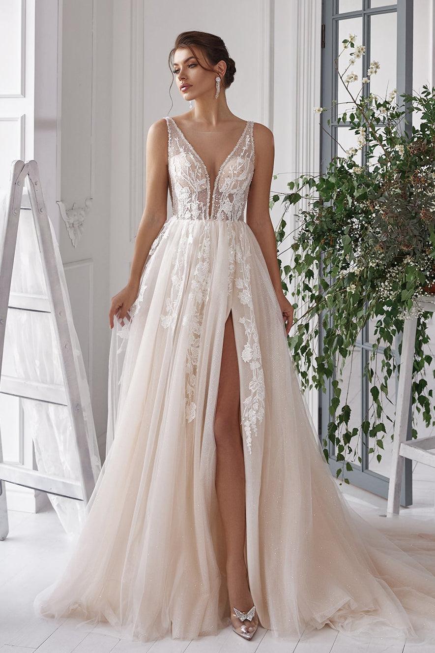KatrinFAVORboutique-A beach wedding dress A line glitter wedding dress