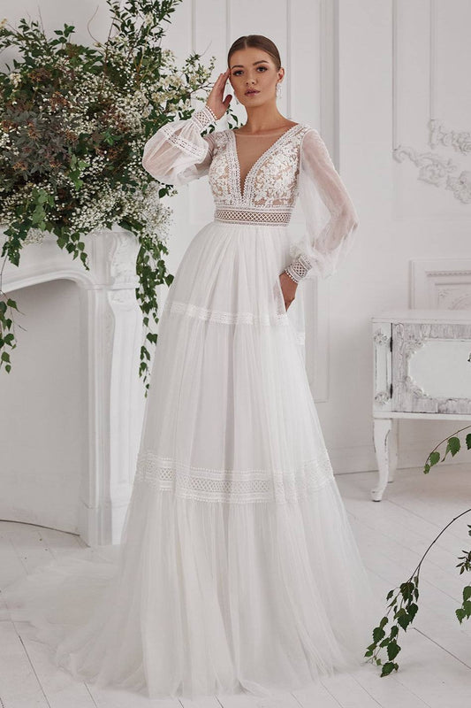 KatrinFAVORboutique-Tulle wedding dress with sleeves Rustic wedding dress