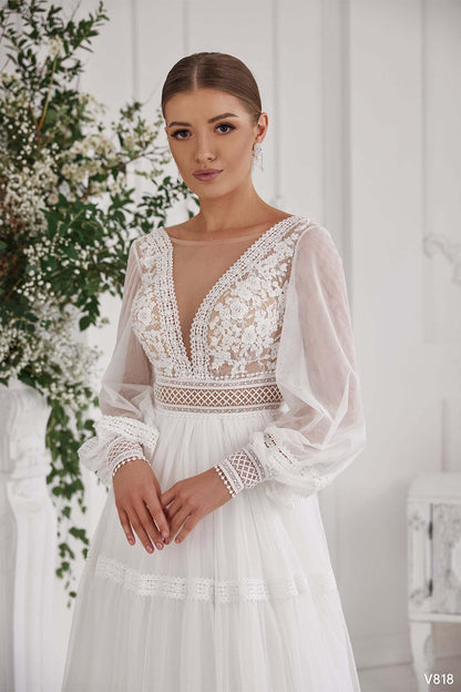 KatrinFAVORboutique-Tulle wedding dress with sleeves Rustic wedding dress