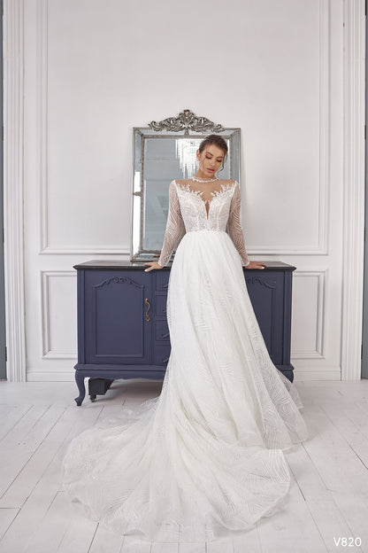Long sleeve white dress wedding Gowns for winter wedding