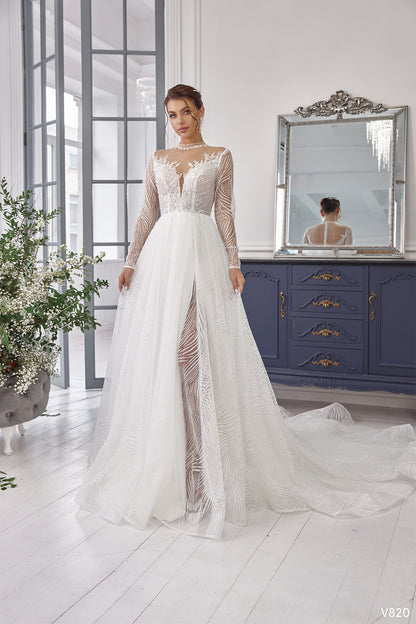 Long sleeve white dress wedding Gowns for winter wedding