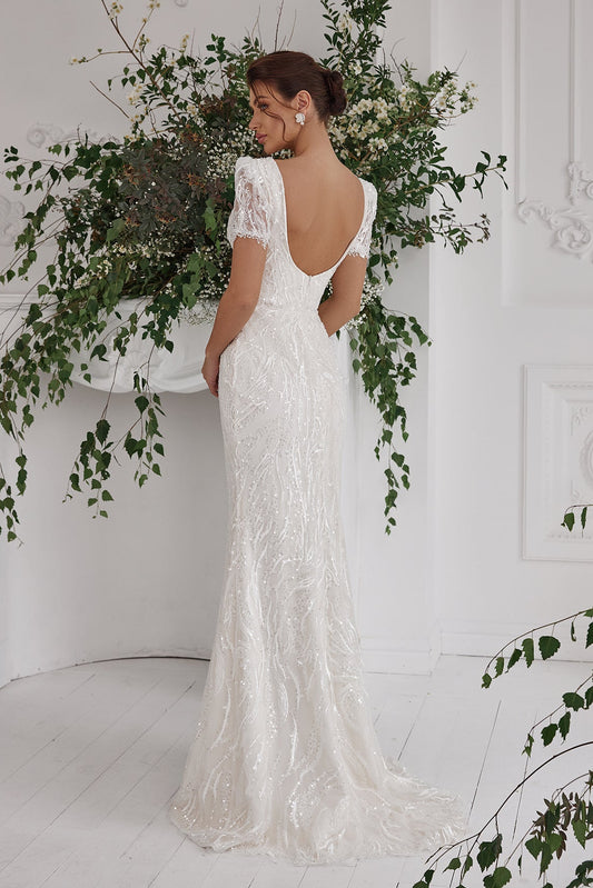 Short sleeve wedding dress Trumpet wedding gown