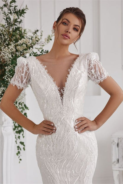 Short sleeve wedding dress Trumpet wedding gown