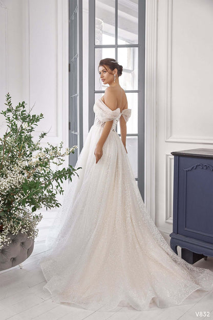 KatrinFAVORboutique-Off the shoulder A line wedding gown Cream wedding dresses