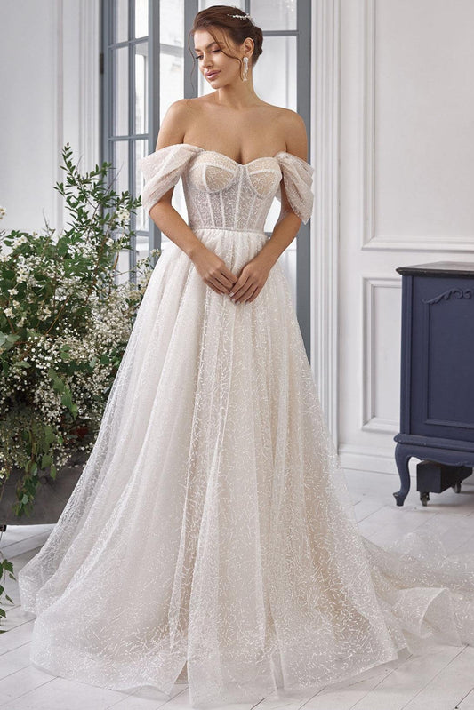 KatrinFAVORboutique-Off the shoulder A line wedding gown Cream wedding dresses