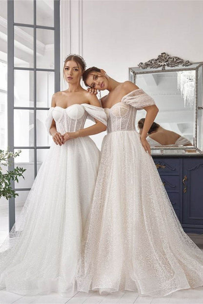 KatrinFAVORboutique-Off the shoulder A line wedding gown Cream wedding dresses