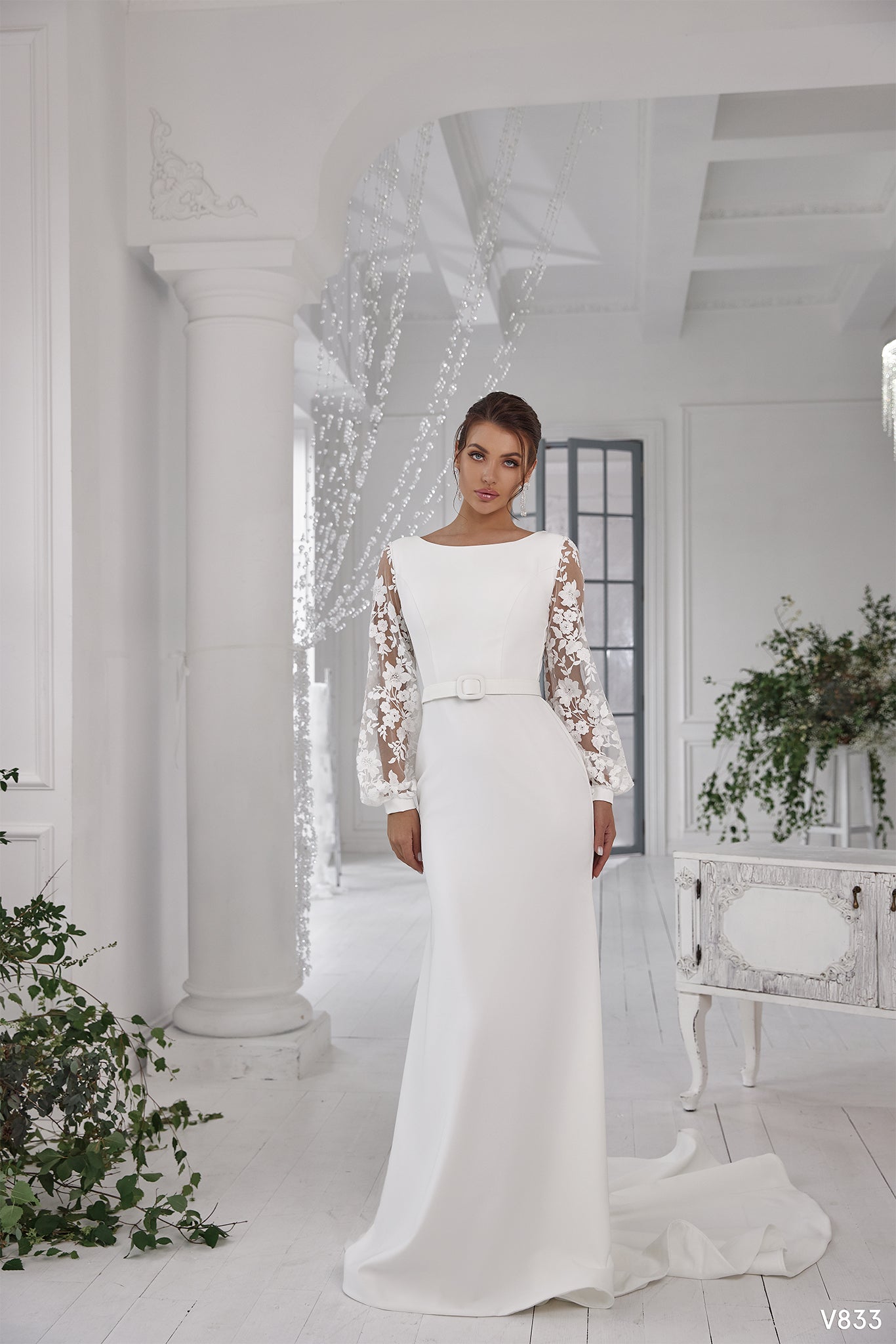 Long lace sleeve wedding gown Fitted wedding dresses