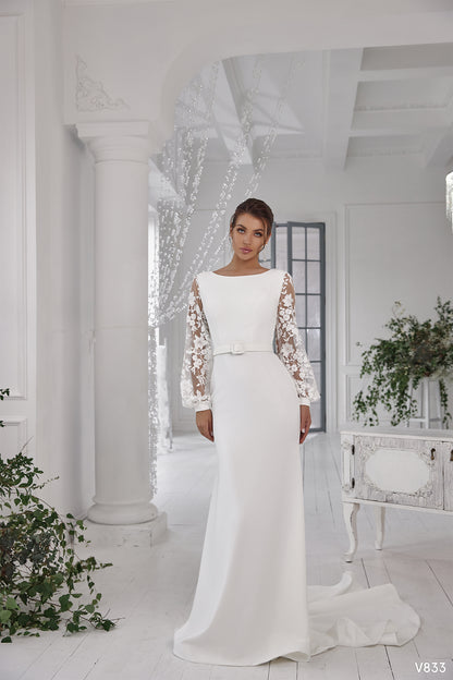 Long lace sleeve wedding gown Fitted wedding dresses