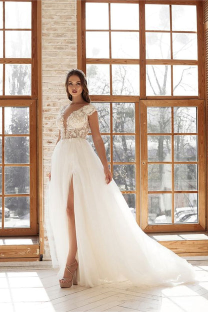 Floral embroidered wedding dress Tulle wedding dress