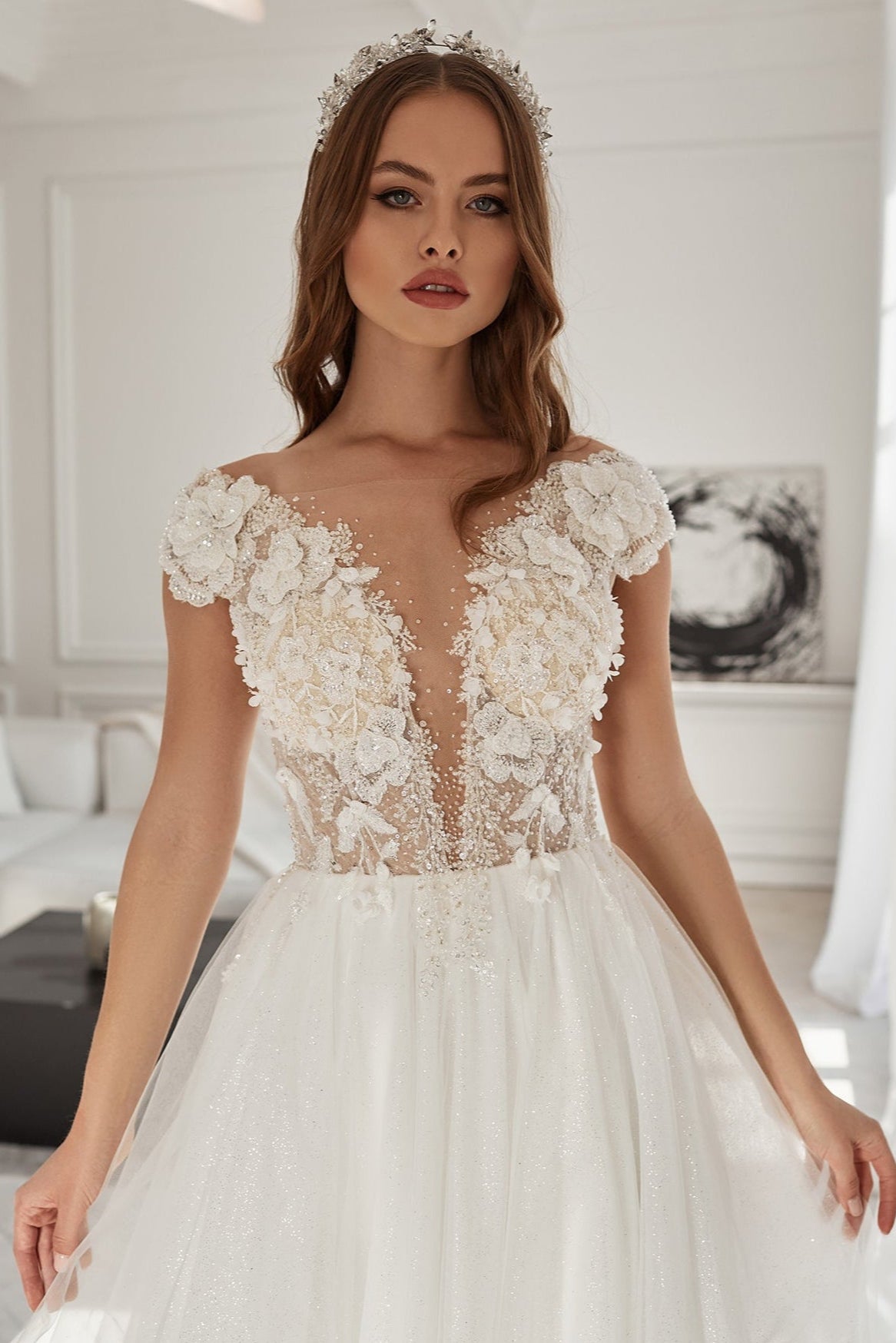 Floral embroidered wedding dress Tulle wedding dress