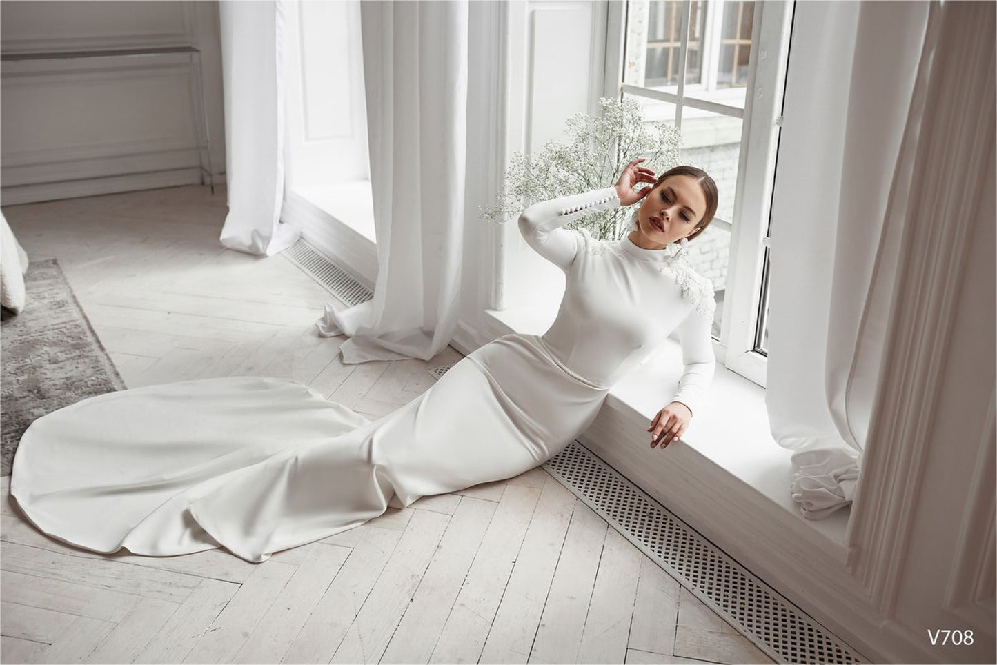 High neck modest wedding dress