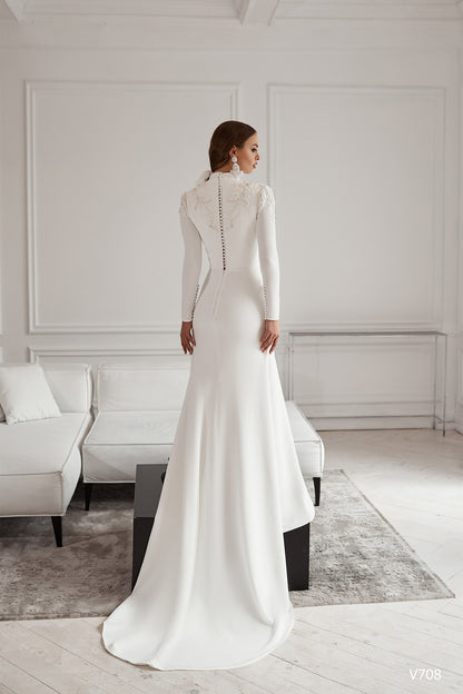 High neck modest wedding dress
