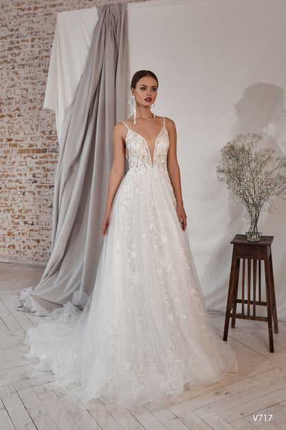 Backless A-line beach wedding dress