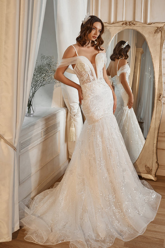 Sparkle mermaid off the shoulder wedding dress