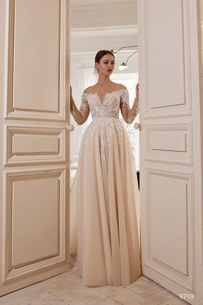 Off the shoulder rustic wedding dress