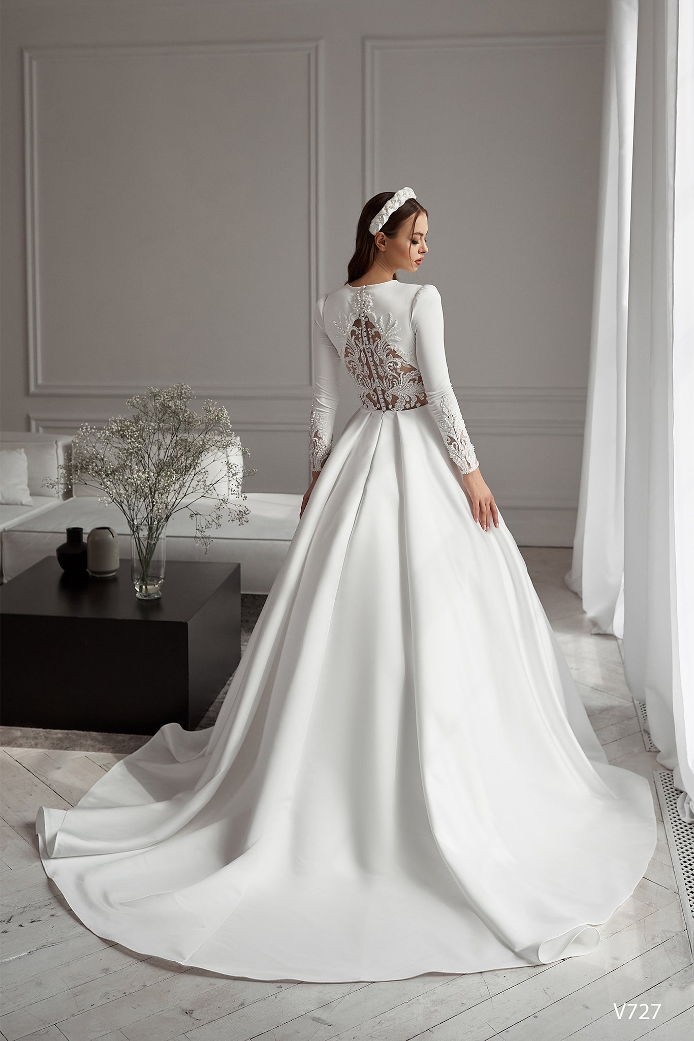 KatrinFAVORboutique-Long sleeve satin wedding dress Ballgown wedding dress