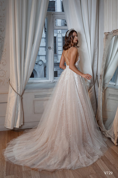 Blush tulle beach wedding dress