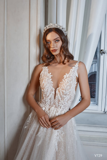 Blush tulle beach wedding dress