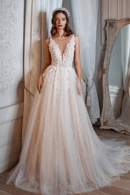 Blush tulle beach wedding dress