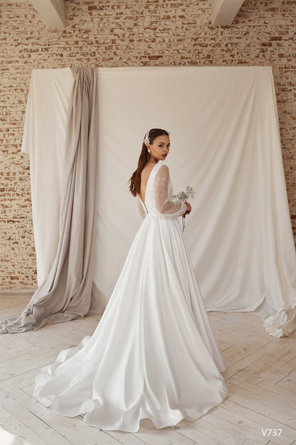 Satin wedding dress with sleeves Minimalist wedding gown