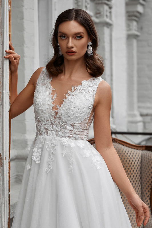 Simple A-line rustic wedding dress