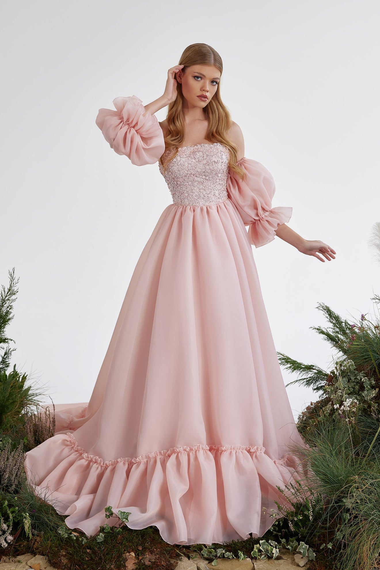 KatrinFAVORboutique-Corset prom dress Puff sleeve formal dress