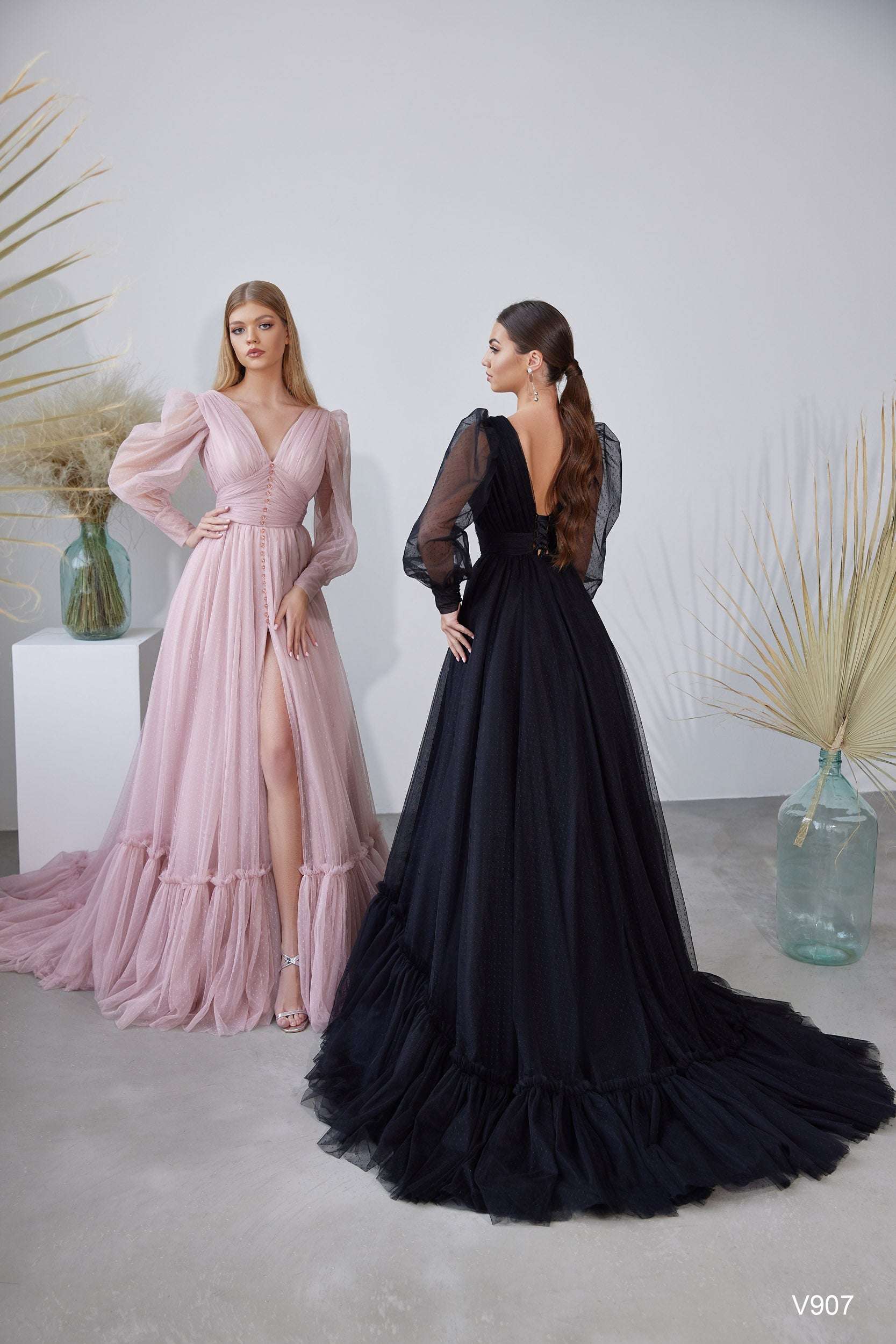 KatrinFAVORboutique-V neck party dress Black wedding dresses for sale