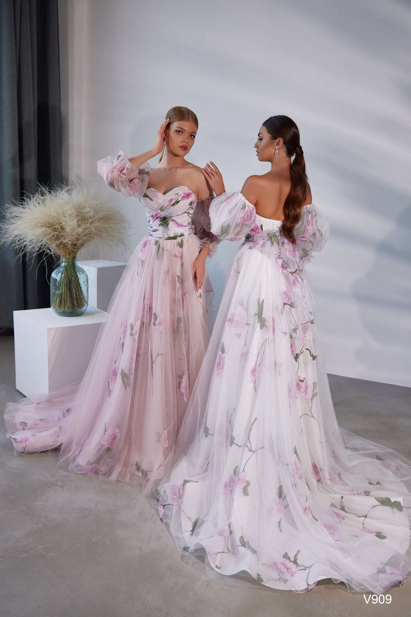 Floral organza gown Pink and white sweet 16 dresses