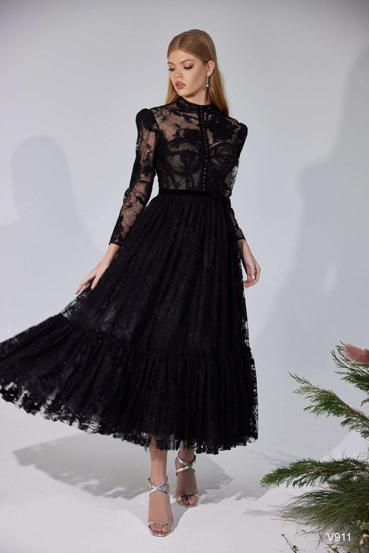 KatrinFAVORboutique-Black cocktail dress with sleeves Gothic party dresses