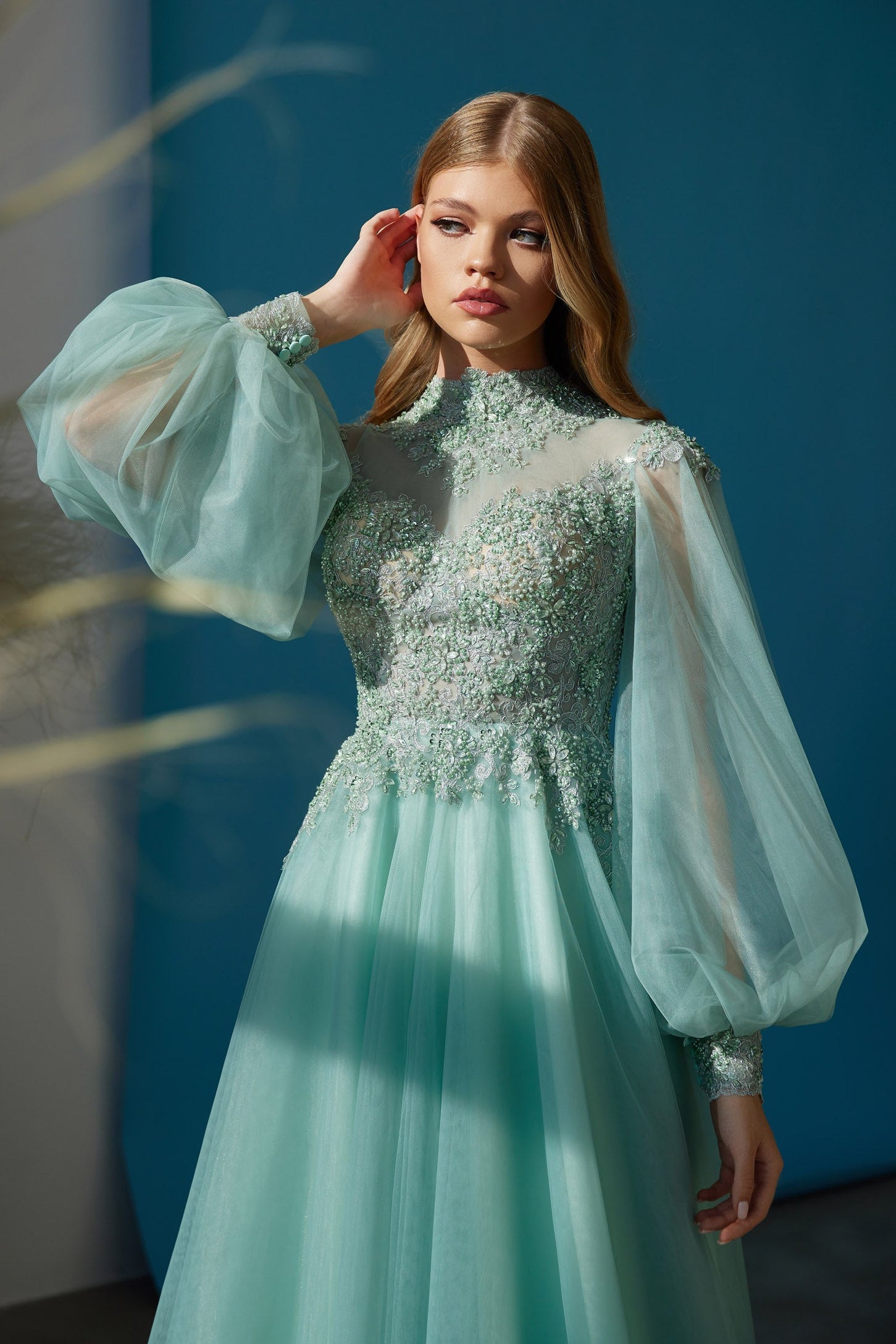 Modest evening dress | High neck formal dress