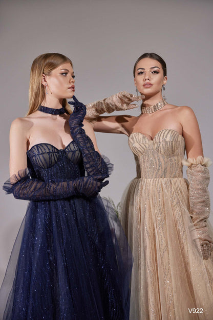 KatrinFAVORboutique-Formal gown with gloves Black and silver evening gowns