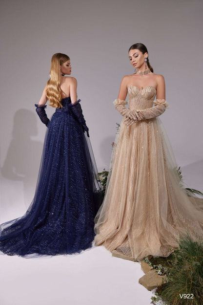 KatrinFAVORboutique-Formal gown with gloves Black and silver evening gowns