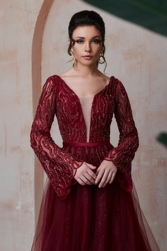 Long sleeve colorful non traditional wedding dress