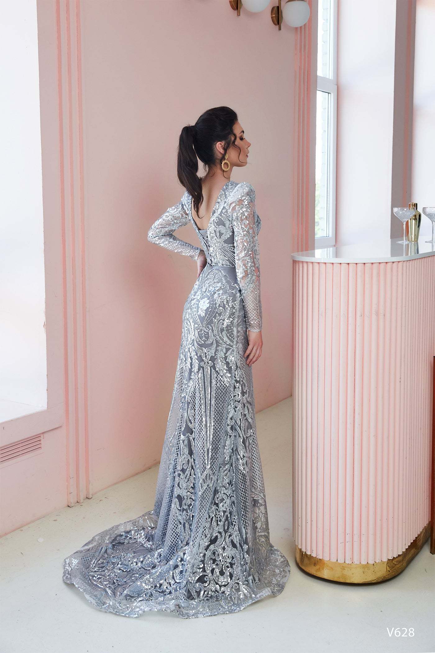 KatrinFAVORboutique-Silver sequin formal dress Glamorous evening dresses