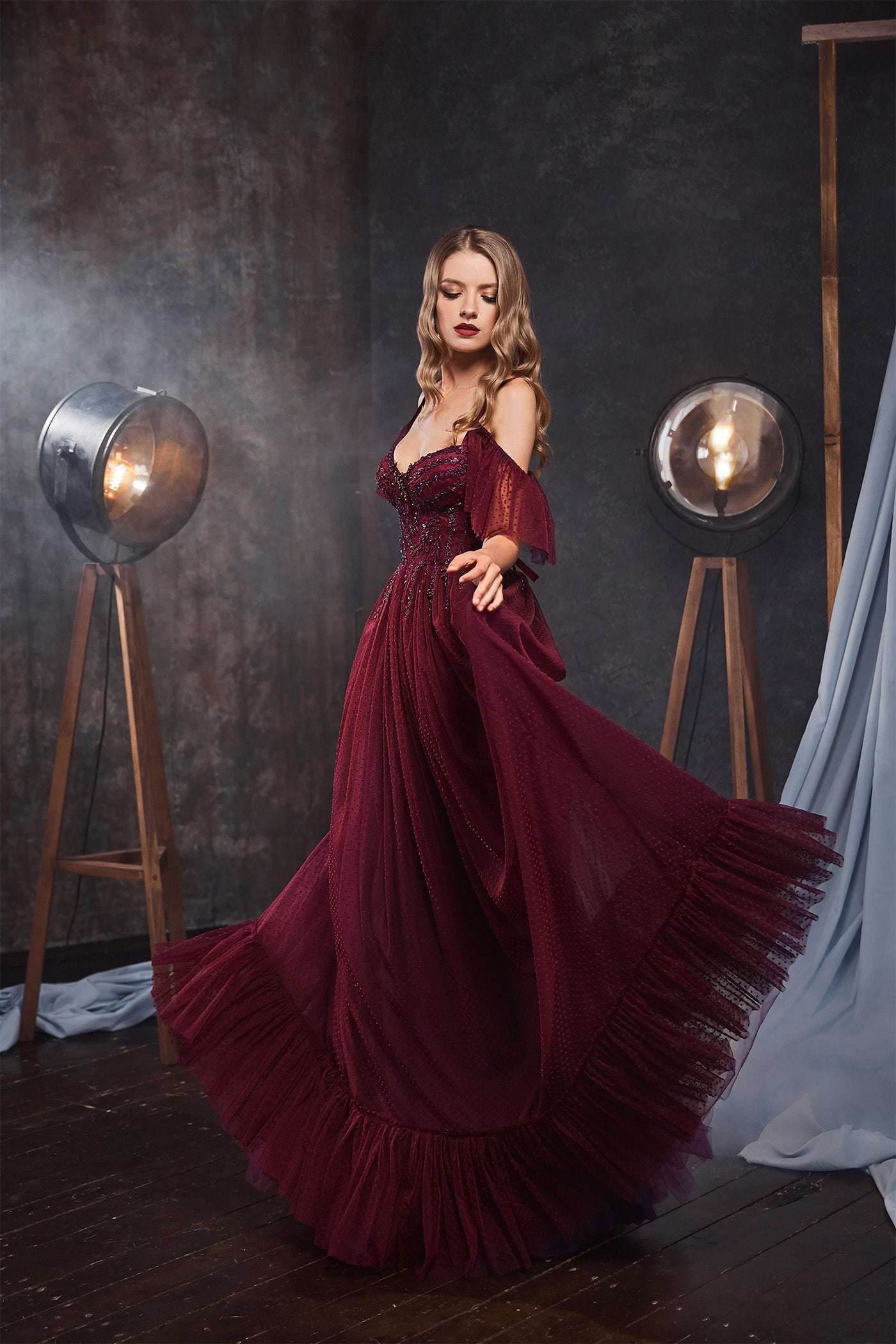 Fairy prom dress | Off the shoulder bell sleeve dress | KatrinFAVOR 6 US / Navy blue Fairy prom dress | Off the shoulder bell sleeve dress | KatrinFAVOR 6 US / Navy blue
