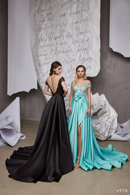 Off the shoulder evening dress with bow