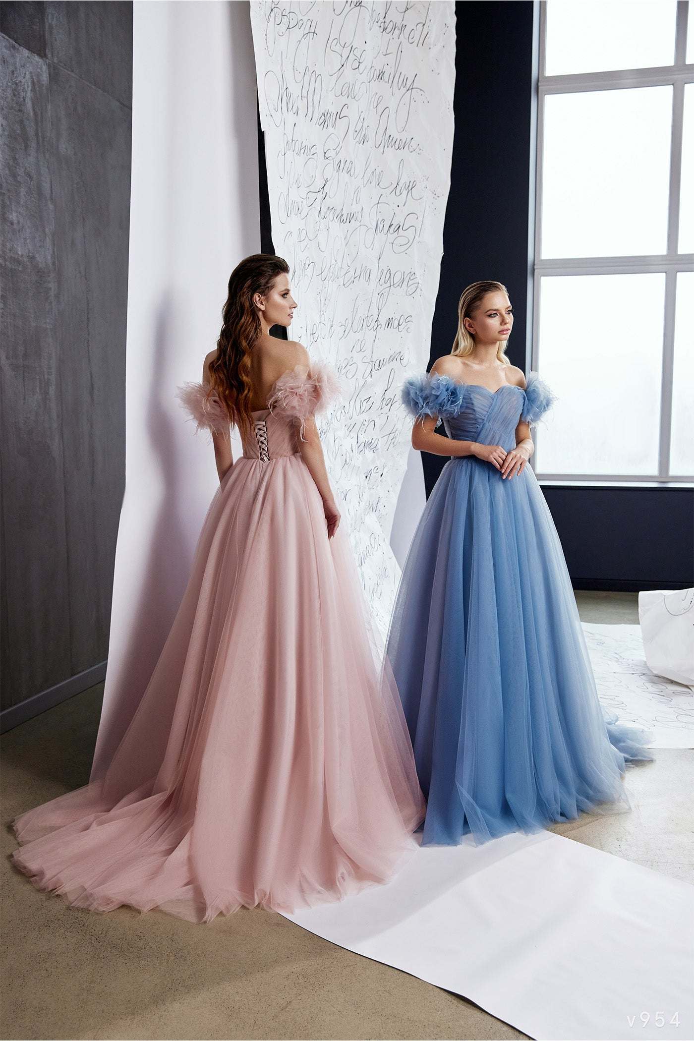 KatrinFAVORboutique-Couture tulle dress Off shoulder long party frocks